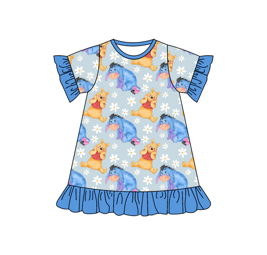 Custom Baby Girls Cartoon Bear Short Sleeve Dress D 5.3
