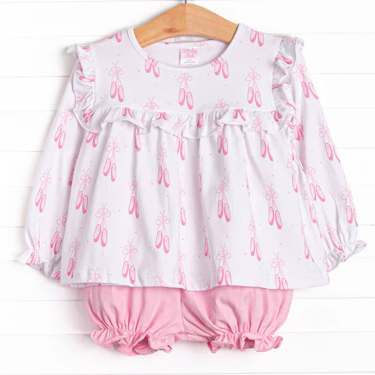 Custom Baby Girls Pink ballet shoe Tunic Top shorts Set D 5.3