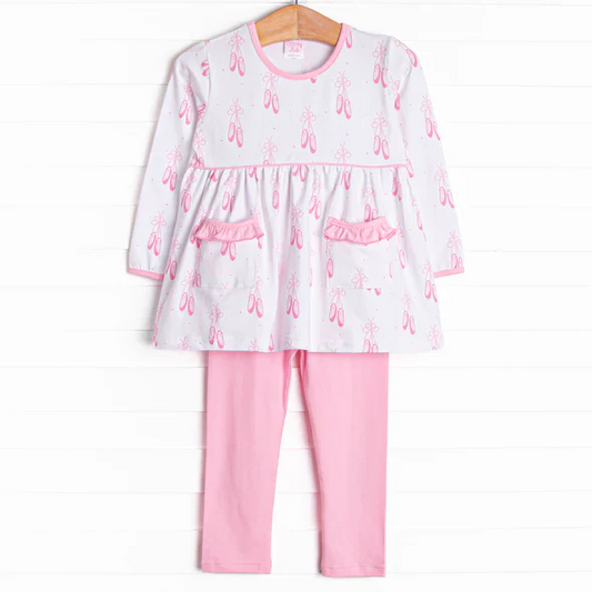 Custom Baby Girls Pink ballet shoe Tunic Top Leggings Set D 5.3