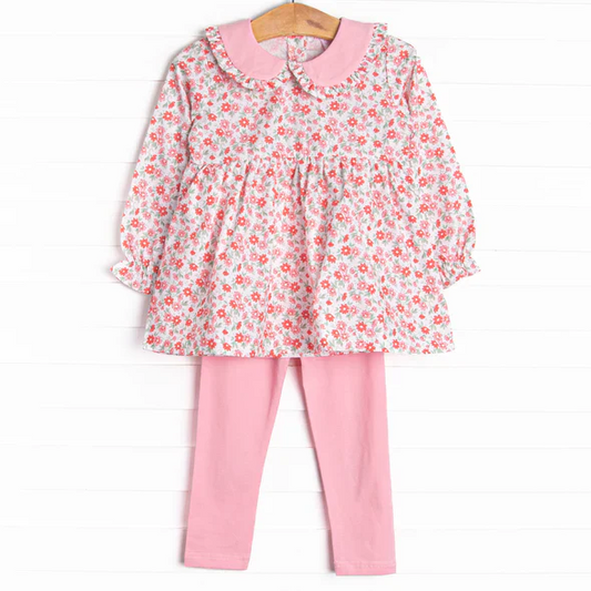 Custom Baby Girls Pink Floral Tunic Top Leggings Set D 5.3