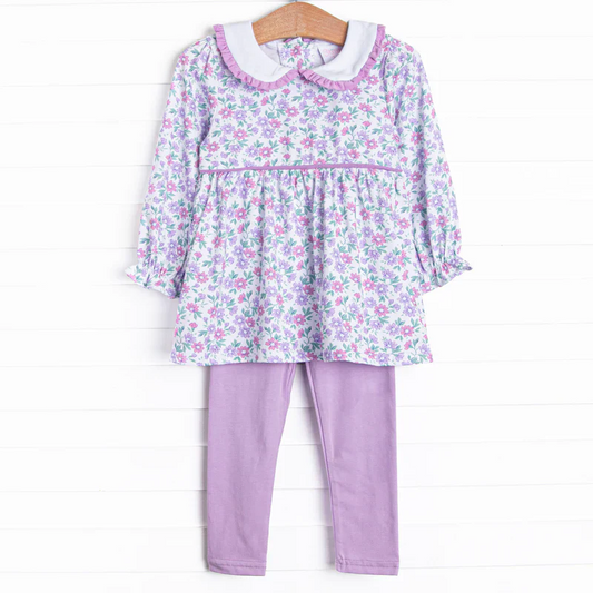 Custom Baby Girls Purple Floral Tunic Top Leggings Set D 5.3