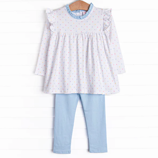 Custom Baby Girls Polka Dot Top Blue Leggings Set D 5.3