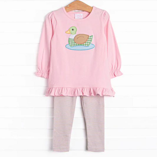 Custom Baby Girls Cute Mallard Pink Top Leggings Outfit D 5.3