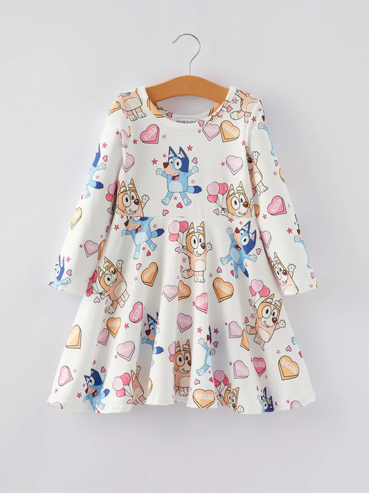 Custom Baby Girls Valentine's Day Cartoon Dog Dress D 5.3