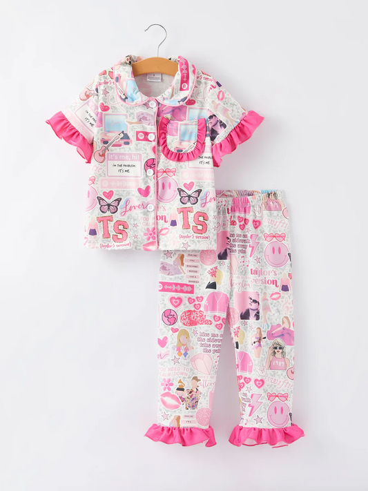 Custom Baby Girls TS Singer Pink Short Sleeve Pajama Set D 5.3