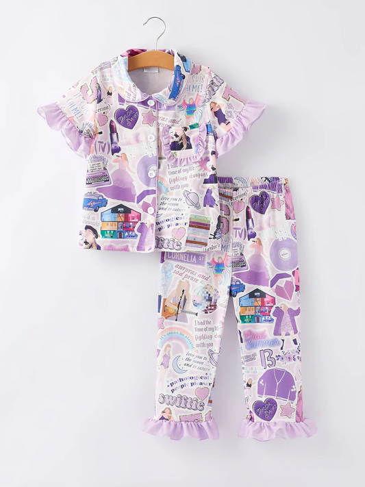 Custom Baby Girls TS Singer Purple Short Sleeve Pajama Set D 5.3