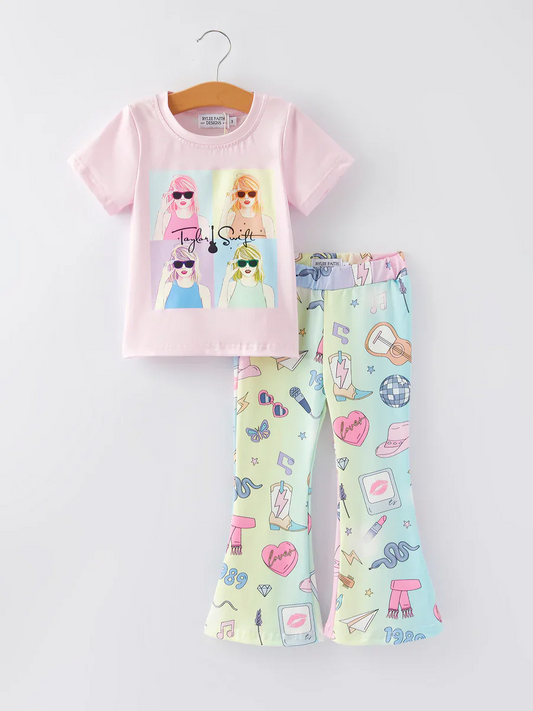 Custom Baby Girls TS Singer Pink Top Bell Bottom Pants Outfit D 5.3
