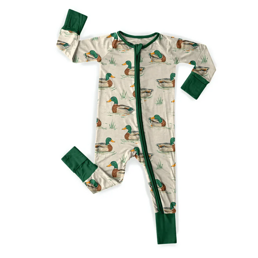 Custom Baby Boys Mallard Duck Long Sleeve Zipper Romper D 5.3