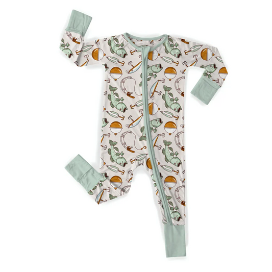Custom Baby Boys Fishing Long Sleeve Zipper Romper D 5.3