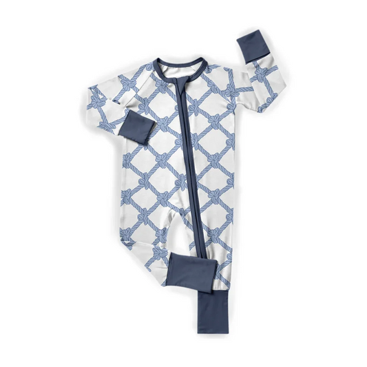 Custom Baby Boys Blue Long Sleeve Zipper Romper D 5.3