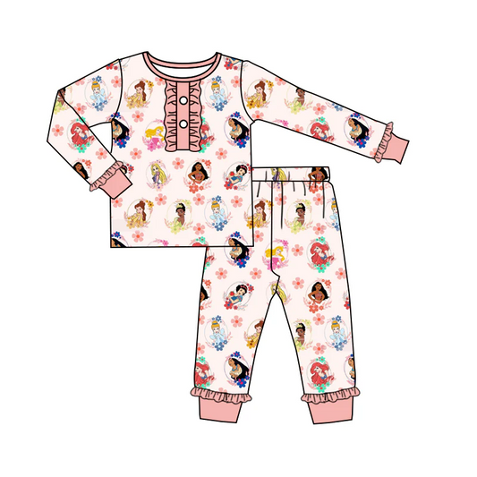 Custom Baby Girls Pink Princess Two Piece Pajama Set D 5.3