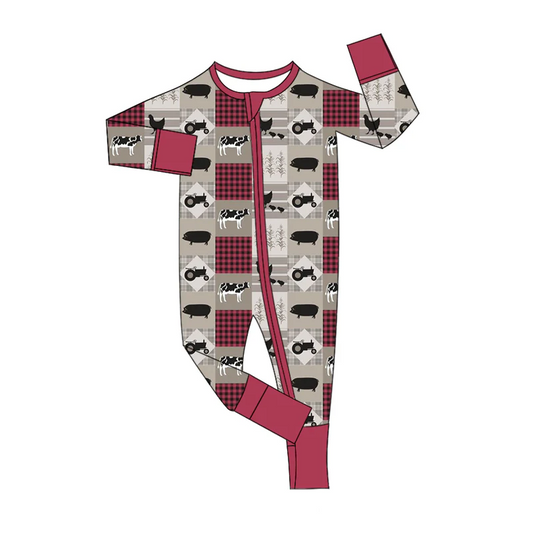 Custom Newborn Baby Boys Farm Animal Long Sleeve Zipper Romper D 5.3