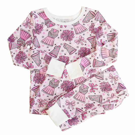 Custom Cute Baby Girls cheer squad Two Piece Pajama Set D 5.20