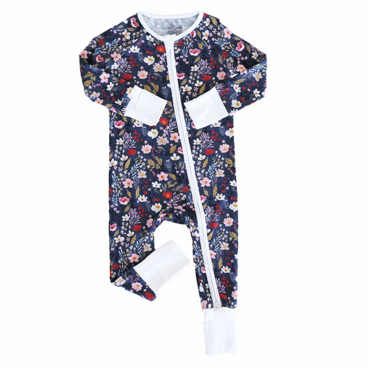 Custom Newborn Baby Girls MIDNIGHT MEADOW Zipper Romper  D 5.20
