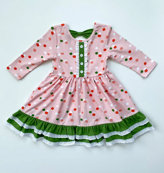 Custom Baby Girls Polka Dot Pink Long Sleeve Dress D 5.20