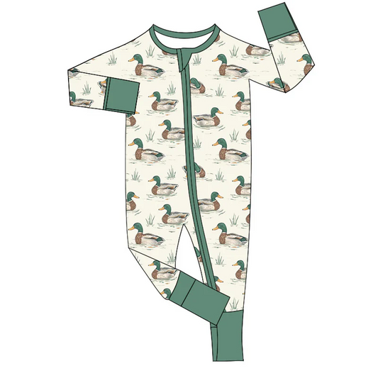 Custom Newborn Baby Boys mallard Duck Zip Romper D 5.20