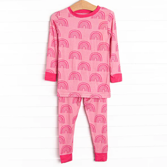 Custom Baby Girls Hot Pink Rainbow Long Sleeve Pajama Set D 5.20