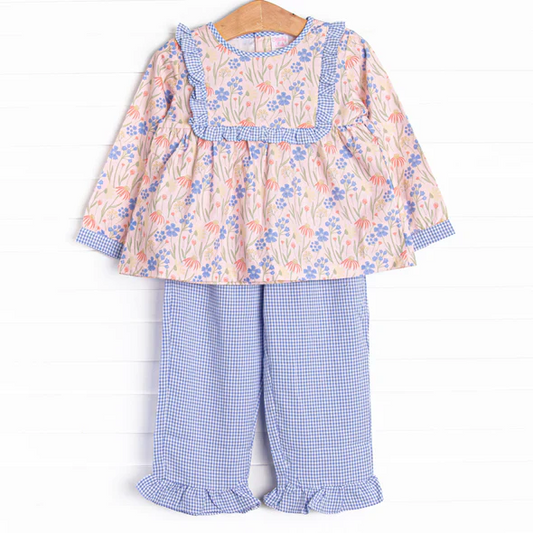 Custom Baby Girls Floral Tunic Top Blue Pants Set D 5.20