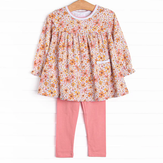Custom Baby Girls Floral Tunic Top Pink Leggings Set D 5.20