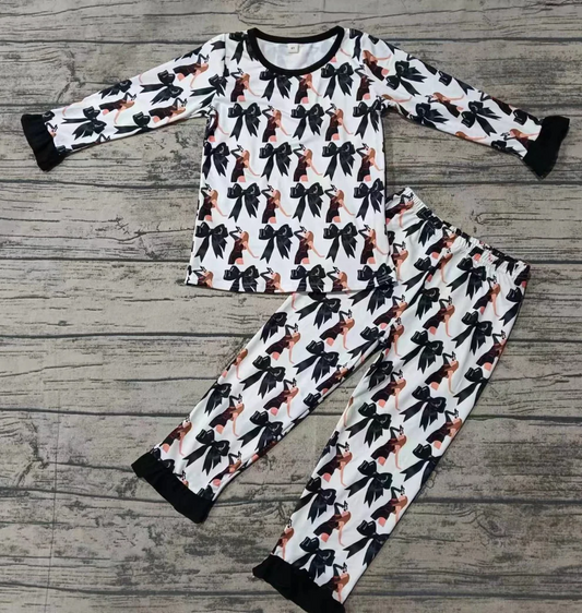 Custom Baby Girls Singer Bow Long Sleeve Pajama SetD 5.20