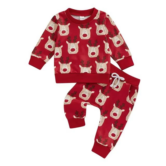 Custom Baby Girls Christmas Elk Long Sleeve Pajama Set D 5.20
