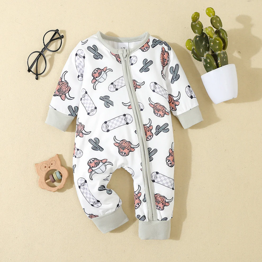 Custom Baby Boys Highland Cow Zip Romper D 5.20