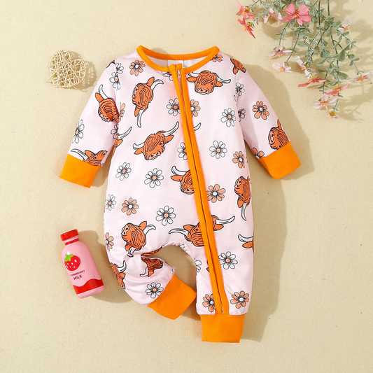 Custom Baby Girls Highland Cow Zip Romper D 5.20