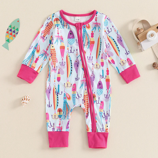 Custom Baby Girls Fishing Zip Romper D 5.20
