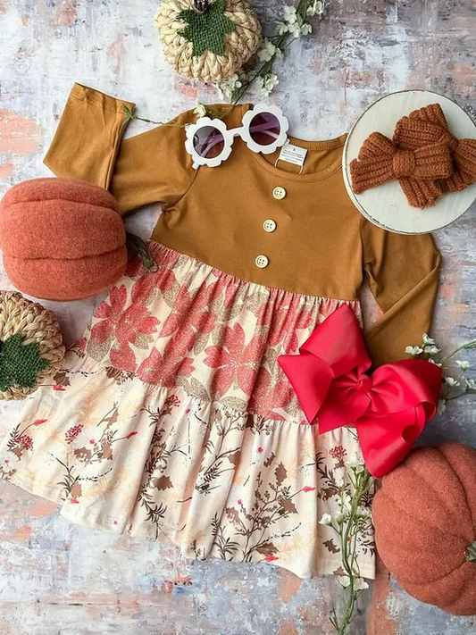 Custom Baby Girls Fall Floral Long Sleeve Dress D 5.20
