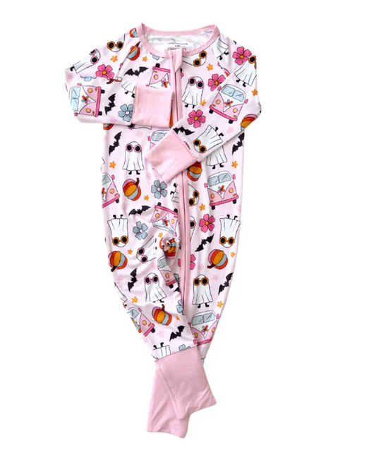 Custom Newborn Baby Girls Halloween Ghost Bamboo Zip Romper D 5.20