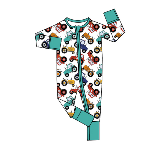 Custom Baby Boys Tractors Long Sleeve Zip Romper D 5.21