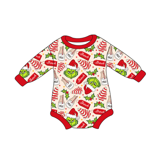 Custom Newborn Baby Boys Christmas Green Face Long Sleeve Romper D 5.21