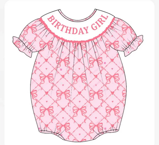 Custom Birthday Girls Pink Bow Romper D 5.21