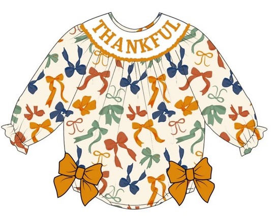 Custom Thanksful Bow Top Shorts Boutique Romper D 5.21