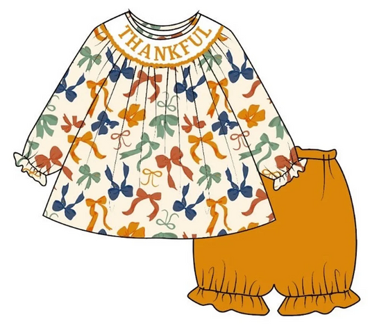 Custom Thanksful Bow Top Shorts Boutique Outfit D 5.21