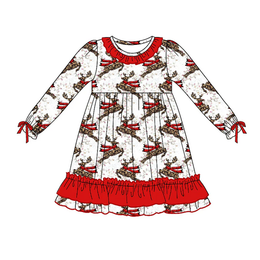 Custom Baby Girls Christmas Deer Long Sleeve Dress D 5.21