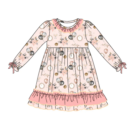 Custom Baby Girls Happy New Year Long Sleeve Dress D 5.21