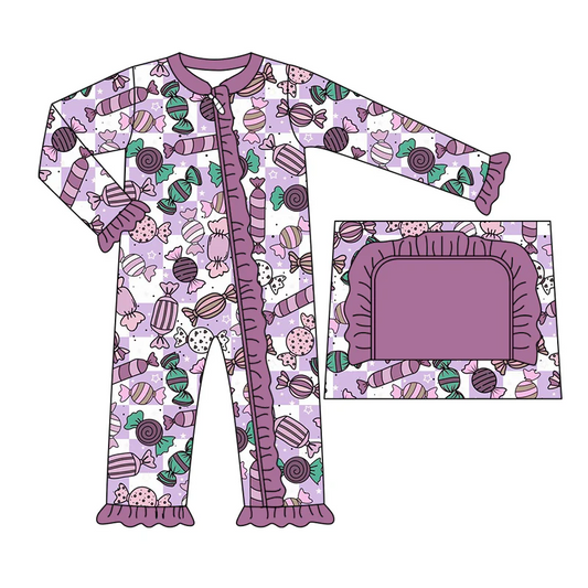 Custom Baby Girls halloween Cancy Purple Long Sleeve Zip Romper  D 5.21
