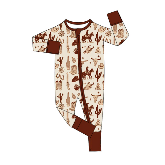Custom Baby Boys Western Rodeo Long Sleeve Zip Romper D 5.21