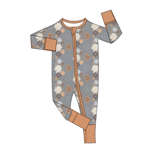 Custom Baby Boys Western Flower Long Sleeve Zip Romper D 5.21