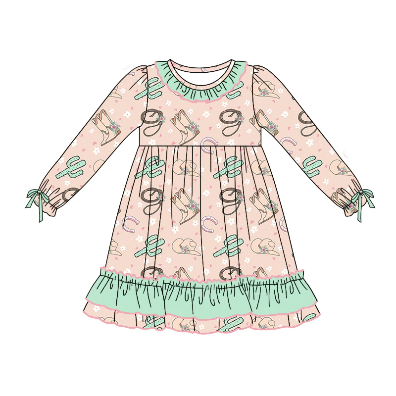 Custom Western Cowgirl Boots Cactus Long Sleeve Dress D 5.21