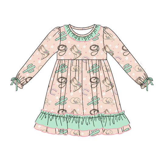 Custom Western Cowgirl Boots Cactus Long Sleeve Dress D 5.21