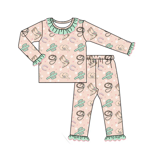 Custom Western Cowgirl Boots Cactus Long Sleeve Pajama Set D 5.21