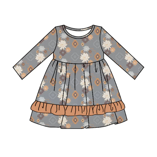 Custom Baby Girls Western Flower Long Sleeve Dress D 5.21