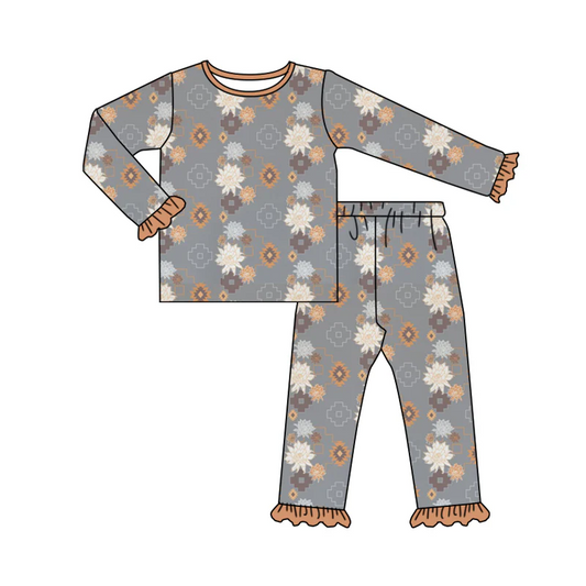 Custom Baby Girls Western Flower Long Sleeve Pajama Set D 5.21