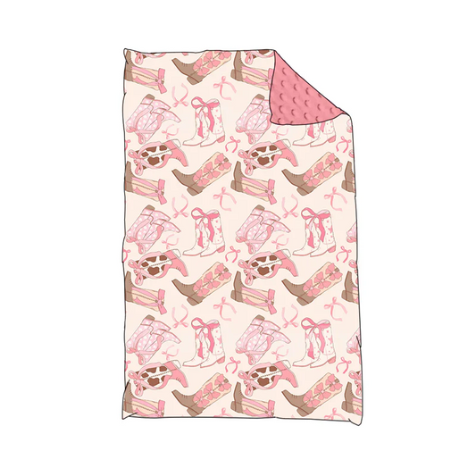 Custom Baby Girls Western Boots Pink Bow Blanket  D 5.21