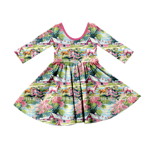 Custom Baby Girls Western Horse Hoodie Long Sleeve Dress  D 5.21