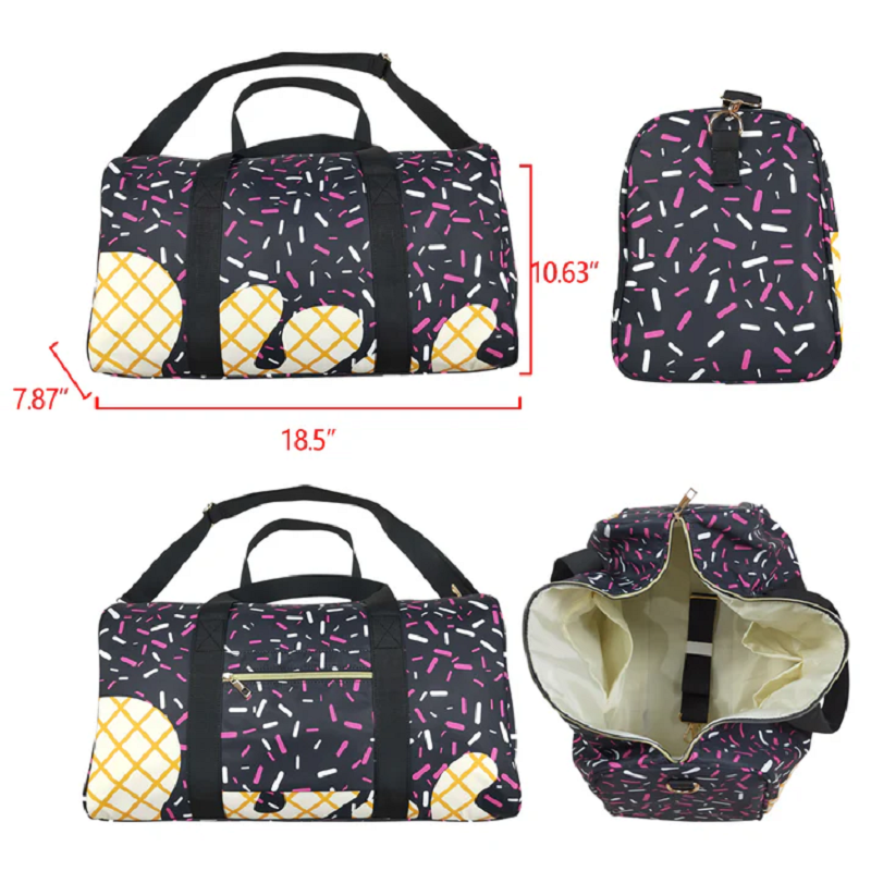 BA0303 Black Ice Cream Drip Zipper Gym Bag