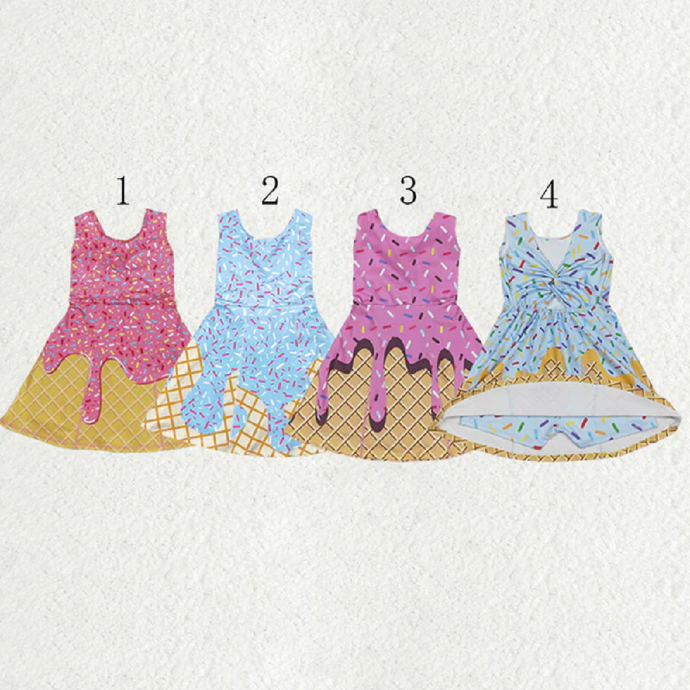 Sibling Baby Girls Ice-cream Drip Yoga Skort Knee Length Dresses