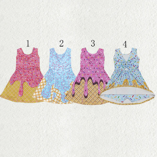 Sibling Baby Girls Ice-cream Drip Yoga Skort Knee Length Dresses
